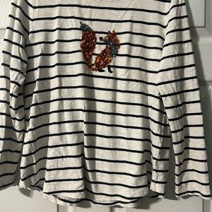 Talbots Black and White Striped Long Sleeve Tee with Sequin Design